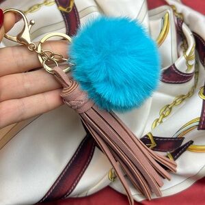 Bag key holder accessory tag gold tone hardware, dusty, pink & blue handcrafted